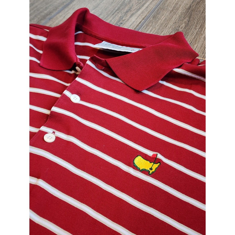 Augusta National Golf Masters Polo Shirt Mens Large Red White Striped Cotton